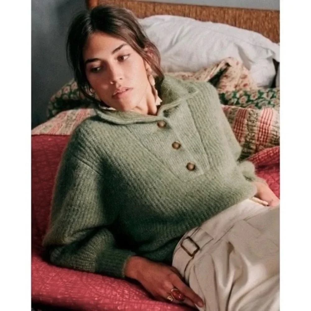 SÉZANE Mika Wool Mohair Sweater Jumper Olive Green XS - Picture 11 of 11